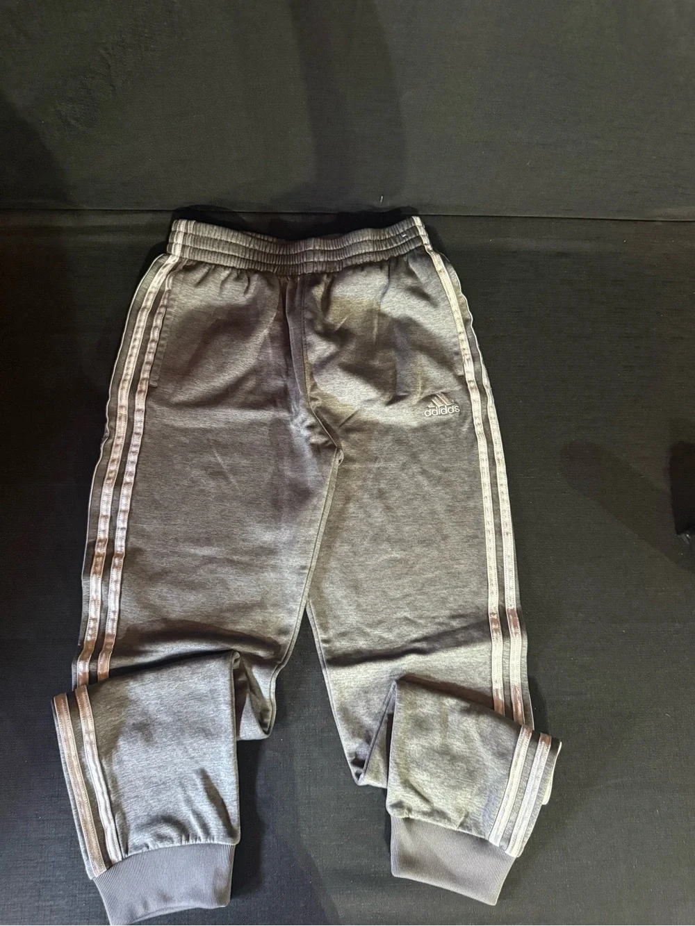 adidas Kids Charcoal Gray Jogger Sweatpants with White Side Stripes